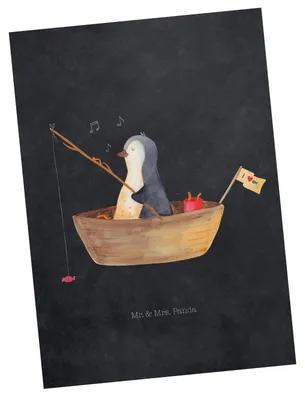 Produktbild von Mr. & Mrs. Panda Postkarte Pinguin Angelboot - Kreidetafel - Geschenk, Angeln, Scheidung, Motivation, Boot, Grußkarte, Ansichtskarte, Fotokarte, Postkarten, Optimistisch