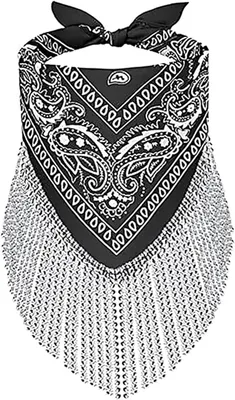 Zdjęcie produktu dla Bandana z frędzlami, rhinestone, wzór paisley, na imprezy