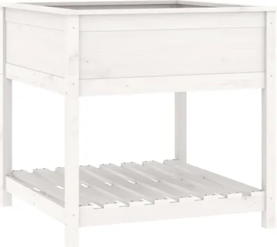 Imagen del producto de Macetas de exterior con estante, color blanco, 82,5 x 82,5 x 81 cm, madera maciza de pino