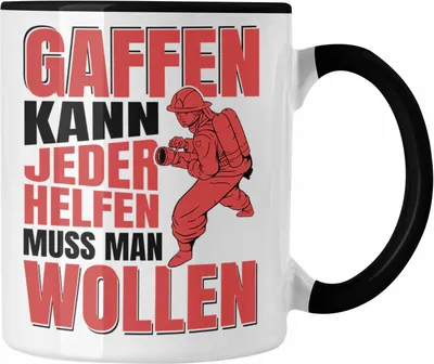 Produktbild von Trendation - Feuerwehr Tasse Geschenke Zubehör Lustig Einsatz Geburtstag Spruch Helfen Muss Man Wollen (Schwarz)