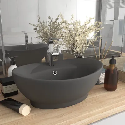 Produktbild von "im Angebot" Luxus-Waschbecken Überlauf Matt Dunkelgrau 58,5x39cm Keramik   - Waschbecken CC754