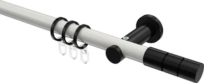 Produktbild von Interdeco Gardinenstange / Vorhangstange Weiß / Schwarz, Typ Platon Elanto (Rillenzylinder), 20 mm Ø 1-läufig, 180 cm