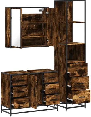 Produktbild von Eleganter Möbel 3-tlg. Badmöbel-Set Räuchereiche Holzwerkstoff - Badezimmerschränke - 864615