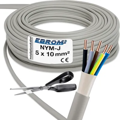 Produktbild von EBROM - 100 Meter NYM-J 5x10 mm2 - Installationskabel - Mantelleitung - Installationsleitung - grau