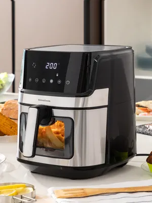 Image de InnovaGoods® Friteuse sans huile 6,5L, Friteuse à air 1700W, 100 recettes en EN, Friteuse à air avec 8 programmes, écran tactile, fenêtre, minuterie et flux d'air de air 360° Friteuse à air idéale pour 4-6 personnes