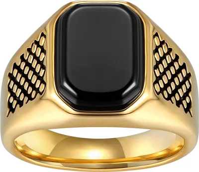 Produktbild von Karisma Männer Edestahl 316L Gold Herrenring - Agate Achat Schwarzer Stein - RHC106