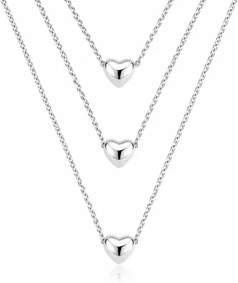 Imagen del producto de Collar de acero inoxidable para mujer, con tres cadenas y colgantes de corazón, ajustable, ideal para cualquier ocasión