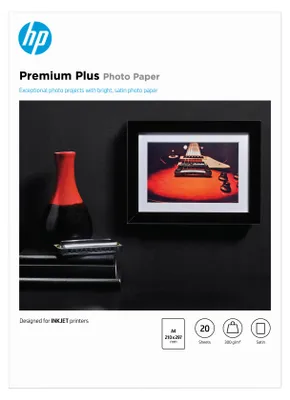 Produktbild von HP Premium Plus Fotopapier, Satin, 300 g/m2, A4 210 x 297 mm, 20 Blatt, Halb-Glanz, A3, 20 Blätter, Funktioniert mit Tintenstrahldruckern, die für Original HP Tinte optimiert sind, Business, Unternehmen, 15 - 35 °C