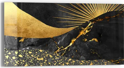 Produktbild von DEQORI Glasbild Echtglas 60x30 cm 'Goldener Mondzauber' Wandbild Bild modern Deko