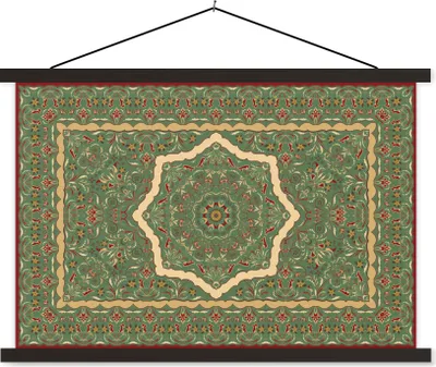 Produktbild von MuchoWow® Textilposter Persische Teppiche - Teppiche - Mandala - Grün 120x80 cm mit schwarzem Rahmen - Wanddeko