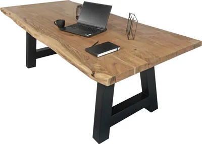 Produktbild von Esstisch Baumkante massiv Akazie Natur 300 x 100 A-Gestell schwarz CALI