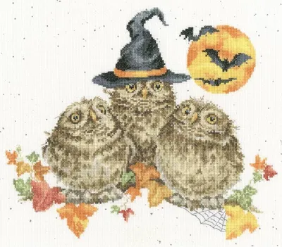 Obrázok produktu pre Balenie výšiviek krížikom Bothy Threads "Happy Owl Holidays", počítanie vzorov, XHD145, 33x29cm