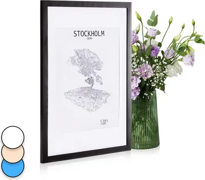 Produktbild von Casa Chic Bilderrahmen mit Passepartout, 73x53 cm Bilderrahmen für Urkunde & Collage, Glas Bilderrahmen, Fotorahmen Stehend/Wandmontage, Rahmen Vertikaler/Horizontaler Gebrauch, Bilderrahmen aus Holz