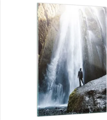 Produktbild von Bilder auf glas - Einteilig - Berg Wasserfall - 80x120cm - Glasbilder - Wandbilder - Bilder - zum Aufhängen bereit - Wanddekoration aus Glas - Glas Bilder - Wandbild auf Glas - GPA80x120-4093