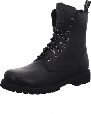 A black lace-up boot.