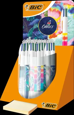 Produktbild von Bic 4 Farben Dekor-Display mit 30 Druckkugelschreibern - 1,0 mm mittlere Spitze - Tinte auf Ölbasis - 4 Farben