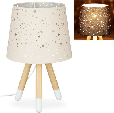 Immagine prodotto di Lampada da tavolo Relaxdays per cameretta, lampada da comodino per bambine, E14, paralume rotondo in tessuto con stelle, altezza 40 cm, rosa