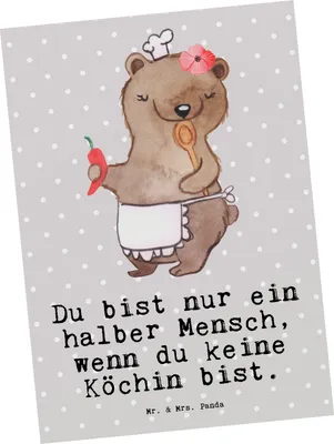 Produktbild von Mr. & Mrs. Panda Postkarte Köchin Herz - Grau Pastell - Geschenk, Postkarten, Fotokarte, Lustig, Spruch, Restaurant, Witzig, Ansichtskarte, Grußkarte, bildkarte