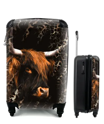 Produktbild von MuchoWow® Koffer Handgepäck Trolley Rollkoffer Kleine Reisekoffer mit 4 Rollen - Schottischer Highlander - Pantherdruck - Kuh - Cabin Size < 55x40x23 cm & 55x40x20 cm - Fotokoffer - Kabinenkoffer - Boardgepäck - Reise-Box - Reisekoffer - Reisegepäck - Koffer mit Bild - Trolley für Kinder