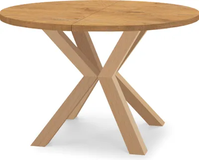 Zdjęcie produktu dla Okrągły rozkładany stół do jadalni RAL z drewnianymi nogami, styl loft, industrialny, średnica: 90 / 140 cm, kolor: dąb lancelot
