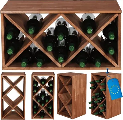 Imagen del producto de Estantería para vino X, de madera maciza, capacidad para 14 botellas, apilable, dimensiones 60x30x30 cm, color marrón