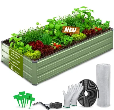 Produktbild von TTL GARDEN Meadow L Flat Hochbeet 180x90x30cm Metall Salbei verzinkt, KI-generiertes Bild