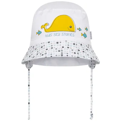 Produktbild von Jungen Sommermütze Sonnenhut Sommerhut Binde-Mütze Fischerhut Walfisch, Gr. 50, Weiß-Gelb)