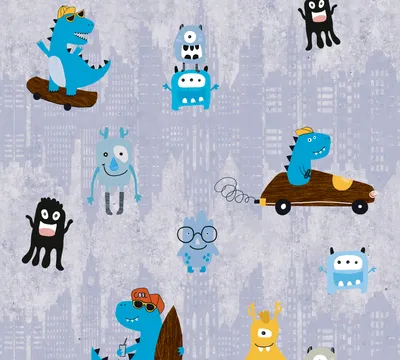 Produktbild von Vliestapete 38121-1 Little Love Monster & Dinos grau blau