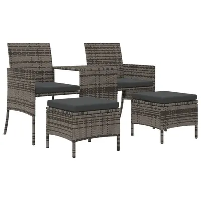 Image de vidaXL Canapé de jardin 2 places avec table et tabourets Gris Poly rotin