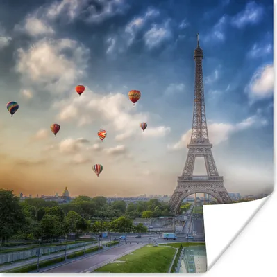 Produktbild von MuchoWow® Poster Der Eiffelturm mit Heißluftballons im Hintergrund über Paris 75x75 cm - Wand Dekoration