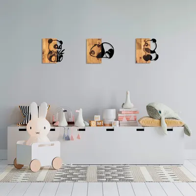 Produktbild von Wallity, Pandas- SKL2322, Schwarz,,Nussbaumfarbe, Sonstige Wohndekorationen, 23 x 3 x 25 cm, 50% Holz (Dicke: 3 cm) / 50% Metall (Dicke: 1 mm)
