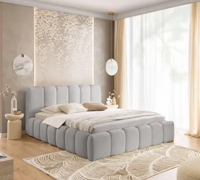 Produktbild von FURNISTAR Polsterbett MIA mit Bettkasten 140x200, Bubble Bett, Doppelbett mit Stauraum, Lattenrost, Boxspringbett-Optik, ohne Matratze, Grau