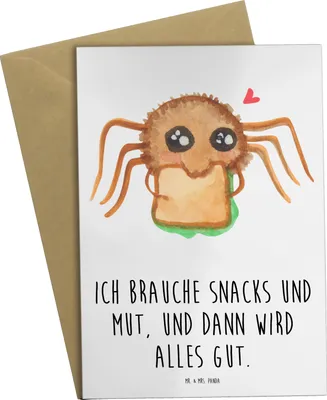 Produktbild von Mr. & Mrs. Panda Beileidskarte Spinne Agathe Sandwich - Weiß - Geschenk, weihnachtskarten, Mut, osterkarten, Grußkarte, Glück, Hunger, Hungrig, osterkarte, Alles Wird gut