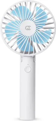 Produktbild von FlinQ Handventilator – Tragbarer Mini-Ventilator, USB wiederaufladbar, kabellos, Tischventilator – Weiß/Blau