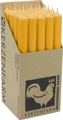 Produktbild von Stabkerzen aus Paraffin, 250/22 mm, Gelb, KERZENFARM HAHN, Brenndauer ca. 12h, 25 Stück pro Verpackung