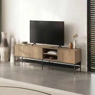 Image de Skye Decor, support TV de haute qualité, 100% mélaminé, imitation chêne, 180 cm, ensemble de 3 pièces.