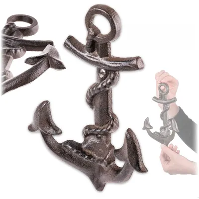 Imagen del producto de Ganchos de pared KADAX Anker de hierro fundido, 13,5 x 20 cm, perchero de pared estilo náutico con 2 ganchos, ganchos para ropa para baño, decoración de pared con ganchos para abrigos (marrón)