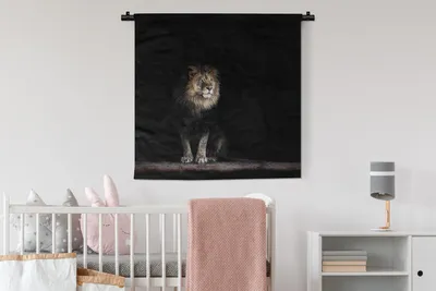 Produktbild von MuchoWow® Wandteppich Wandbehang Löwe - Licht - Porträt 90x90 cm Tapisserie Dekoration Wandtuch - Wandaufhänger