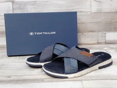 Produktbild von Tom Tailor Herren Kreuzband Pantolette jeansblau/grau mit Klettverschluss 42
