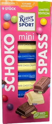 Obrázek produktu pro Ritter Sport Mini 9er SchokoSpass s barevnou čokoládovou čočkou balení 150g