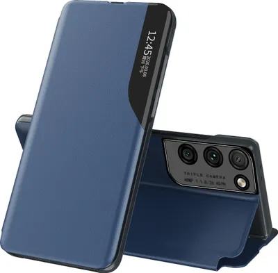 Image de Etui pour Samsung Galaxy S21 Ultra 5G, étui en cuirPolyuréthaneavec fenêtre et fonction stand bleu