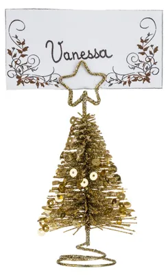 Produktbild von Platzkartenhalter Tannenbaum Gold 10 cm aus glitzerndem Metall - Einheitsgröße