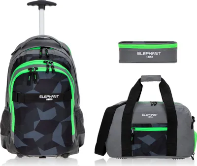 Produktbild von Schultrolley 3 Teile Set Jungen Elephant Hero Signature Trolley Rucksack Trolly Sporttasche Mäppchen Box Camouflage 12771 Cyber Camo Grün tsmb