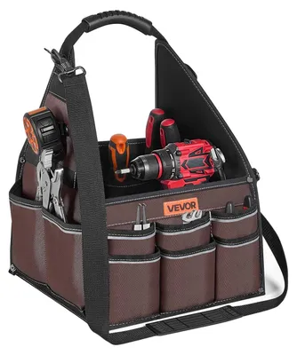 Obrázok produktu pre VEVOR Otvorená brašňa na náradie, 31x31x41 cm, úložná brašňa s 15 vnútornými a 30 vonkajšími priehradkami, vodeodolný organizér náradia z polyesteru s ramenným popruhom a rúčkou, úložný vak na náradie pre remeselníkov