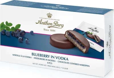 Image de Anthon Berg Blueberry à la vodka Pâtes d'amandes au chocolat 220g