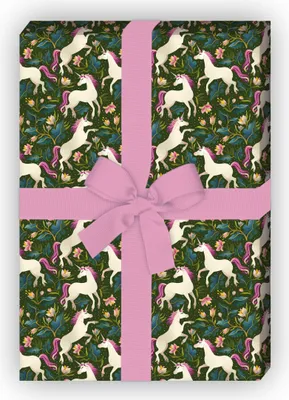 Produktbild von Romantik Einhorn Geschenkpapier, für kleine & große Mädchen, grün - G11519, 32 x 48cm
