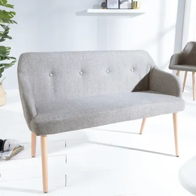 Produktbild von Design Sitzbank SCANDINAVIA hellgrau mit Armlehne Bank Buche Gestell im Retro Trend
