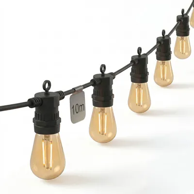 Produktbild von Calex LED Lichterkette, 10 Meter, 10 Lampen, Extra Warmweißes Licht (1800K), IP54, Außenbeleuchtung für Garten & Balkon