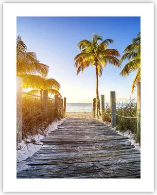 Produktbild von Poster - Poster ohne Rahmen - Strand Palmen Fußgängerbrücke - 40x50 cm - Wand Bild - Wanddeko - Wandbilder - Kunstposter - Wandposter - Bilder - Kunstdruck - Wandbild - P2XPA40x50-4171