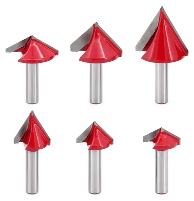 Imagen del producto de Juego de fresas en V, de 6 piezas, con vástago de 8 mm, ángulos de 60°, 90° y 120°, para trabajos en madera